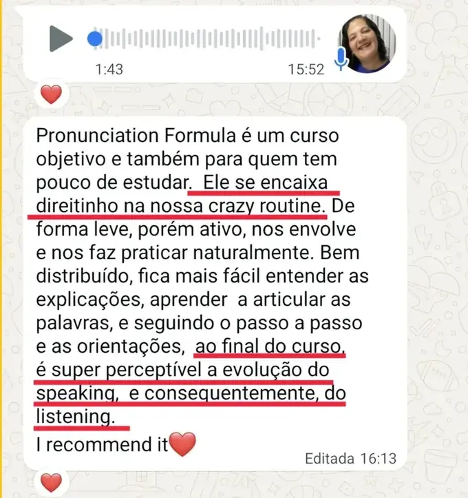 Depoimento de Diana enviado por WhatsApp